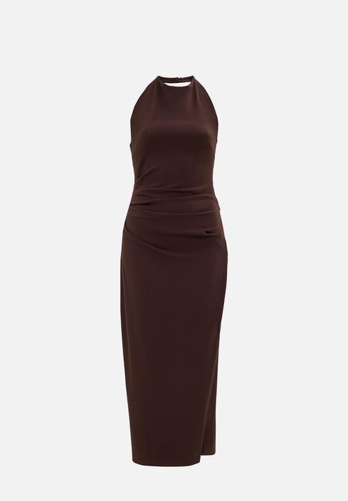 Forever New - Daphne halter column midi dress in dark chocolate
