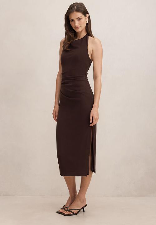 Forever New - Daphne halter column midi dress in dark chocolate