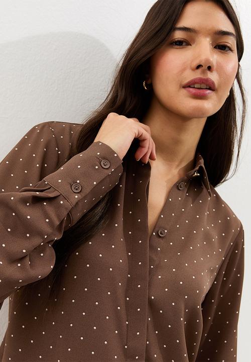 New Look - Ec k vde alice spot claire gold btn shirt - 29 brown pattern