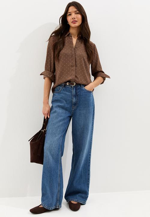 New Look - Ec k vde alice spot claire gold btn shirt - 29 brown pattern