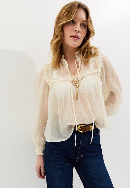 New Look - Lizzy bib lace blouse - white