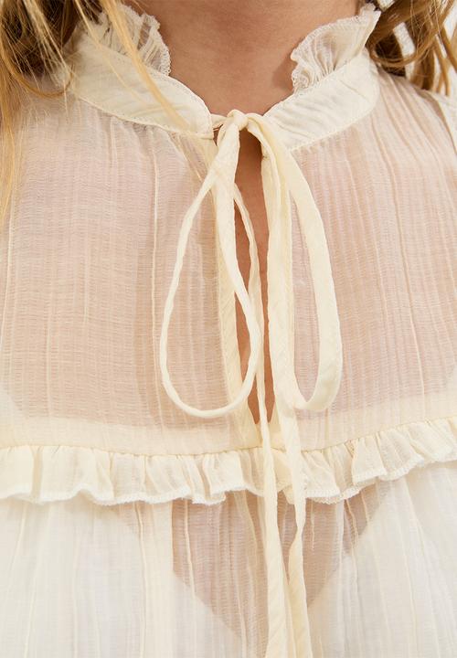 New Look - Lizzy bib lace blouse - white