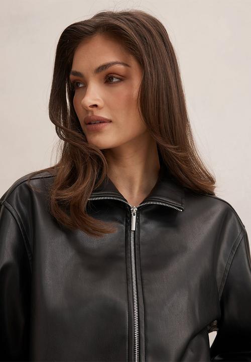 Forever New - Julia pu funnel neck jacket in black