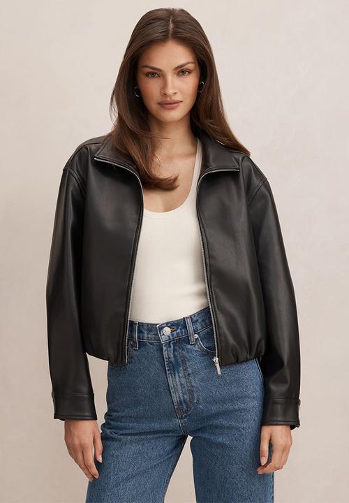 Forever New - Julia pu funnel neck jacket in black