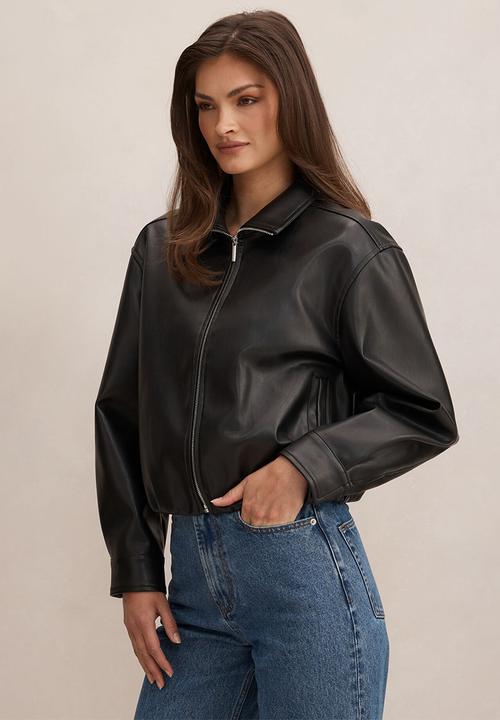 Forever New - Julia pu funnel neck jacket in black
