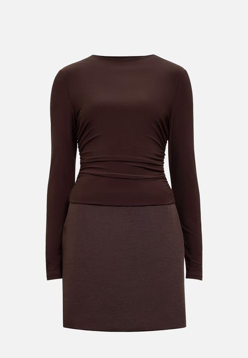 Forever New - Charlie long sleeve mini dress in dark chocolate