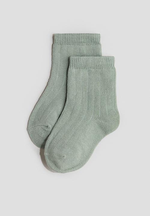 H&M - 5-pack textured-knit socks - green,beige,grey,white