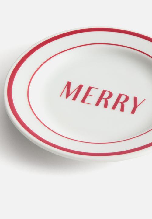 H&M - Small porcelain plate - red/merry