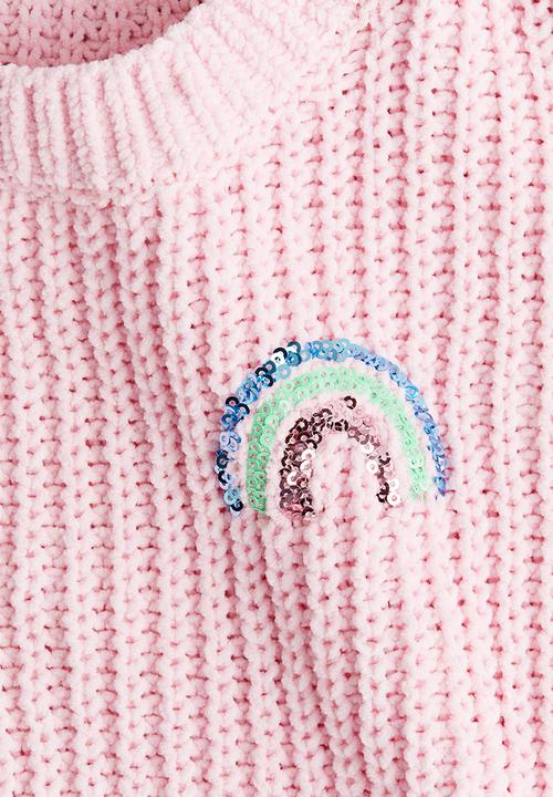 H&M - Chenille-knit jumper - light pink/rainbows 