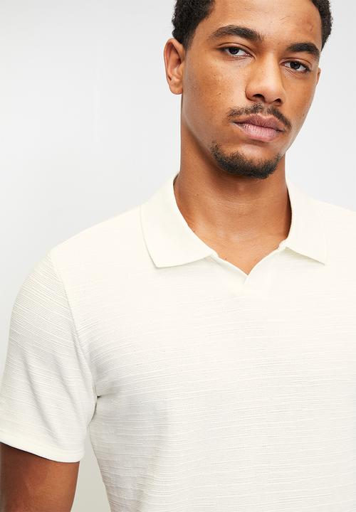 GUESS - Short sleeve Joel Knit Johnnycollar Polo - Salt White