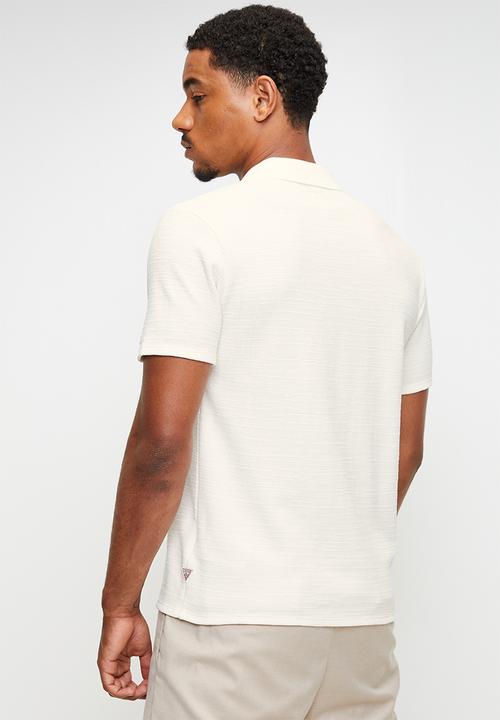GUESS - Short sleeve Joel Knit Johnnycollar Polo - Salt White