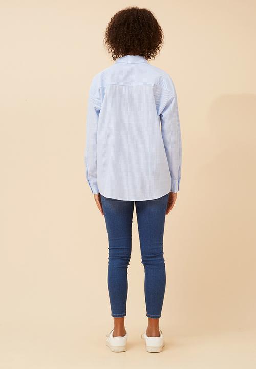 Stella Morgan - Long sleeve Boyfriend Button Through Shirt With Collar - Blue