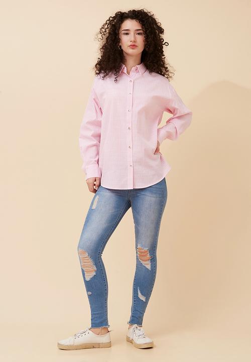 Stella Morgan - Long sleeve Boyfriend Button Through Shirt With Collar - Pink