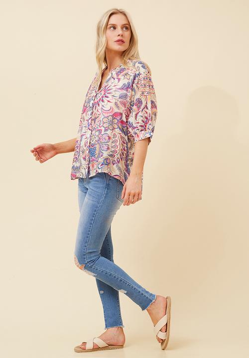 MANDI - Half Sleeve Easy Wearing Batwing Sheer Blouse - Fuchsia