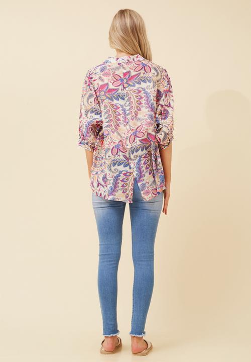 MANDI - Half Sleeve Easy Wearing Batwing Sheer Blouse - Fuchsia