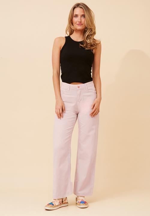 MANDI - High Waist Wide Leg Ovedye Denim Jean - Nougat