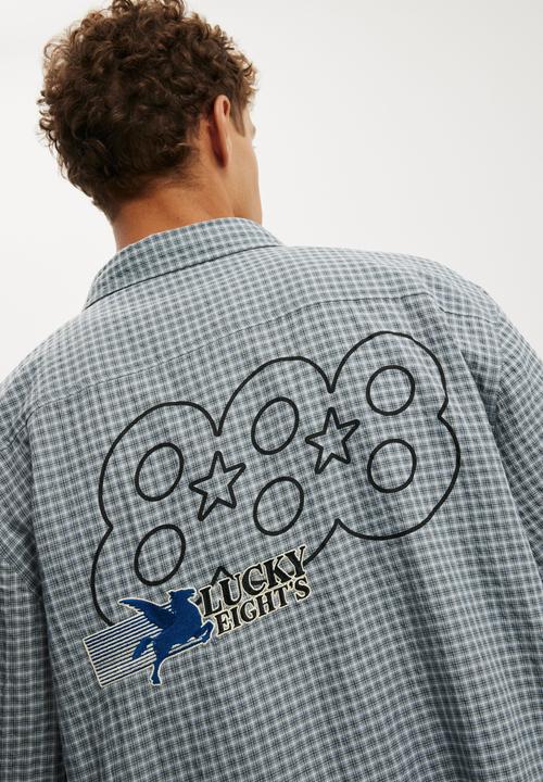 Cotton On - Lucky Short Sleeve Shirt - Blue Check/Lucky 888
