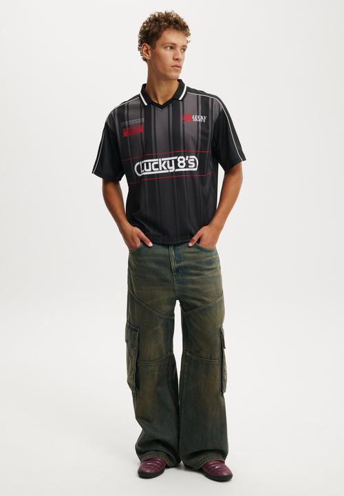 Cotton On - Cropped Sports Jersey - Washed Black/Lucky
