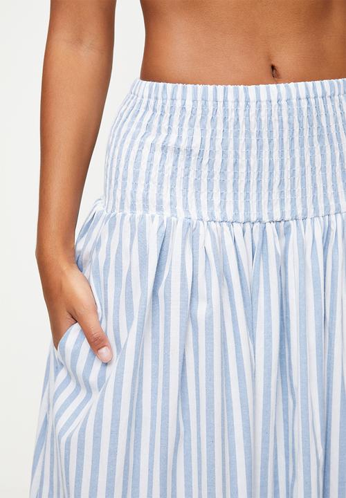Stella Morgan - Stripe elasticated a-line midi skirt - blue stripe