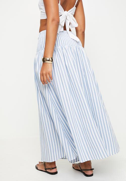 Stella Morgan - Stripe elasticated a-line midi skirt - blue stripe