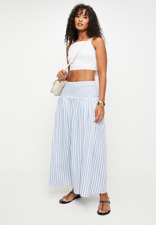 Stella Morgan - Stripe elasticated a-line midi skirt - blue stripe