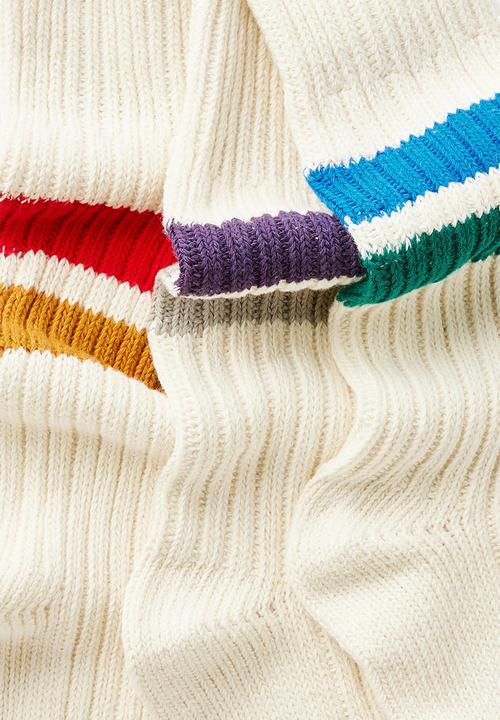 Cotton On - 3 Pack Varsity Socks - Vintage Red Gold/Purple Grey/Royal Blue Everg