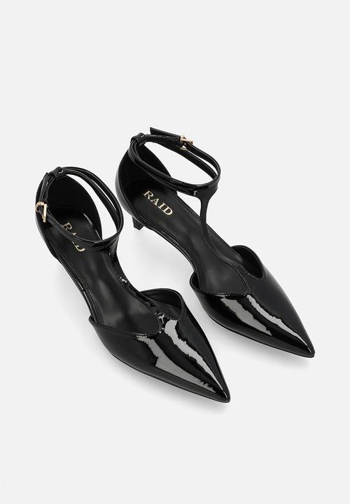 Raid London - Tosha stiletto ankle strap heel - black patent