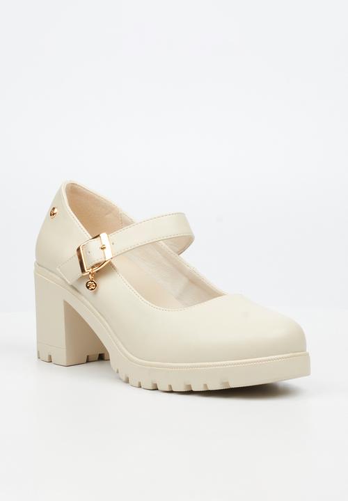 Miss Black - Crave 8 mary jane chunky block heel - bone