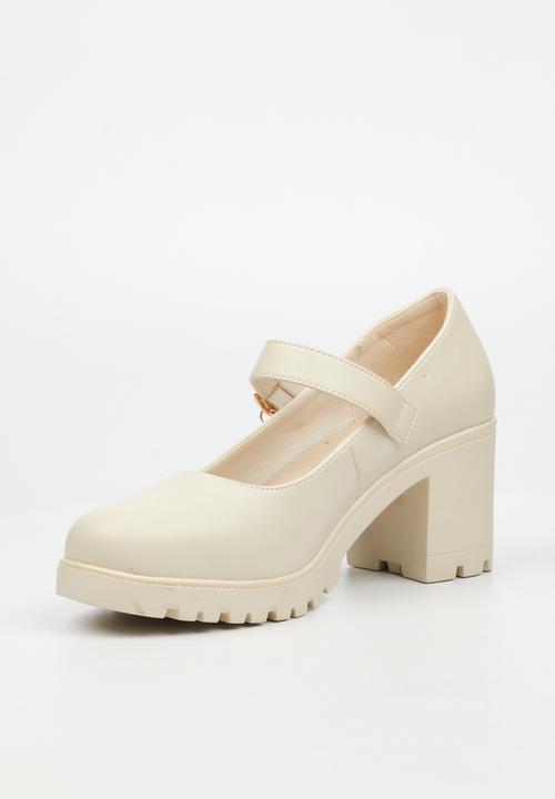 Miss Black - Crave 8 mary jane chunky block heel - bone