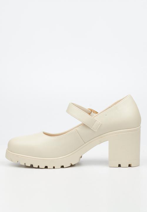 Miss Black - Crave 8 mary jane chunky block heel - bone