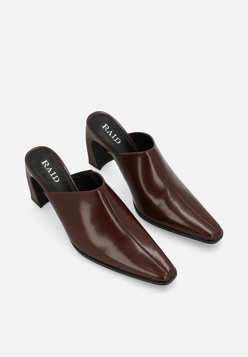 Raid London - Hania block mule heel - brown box pu