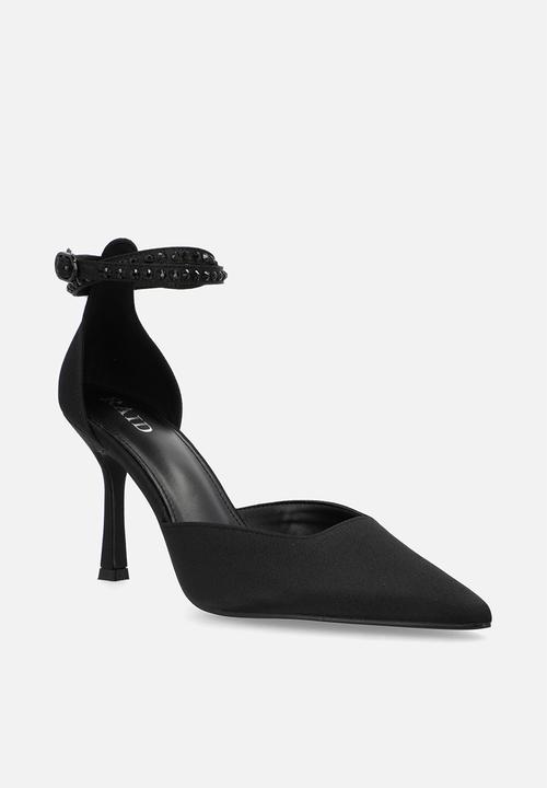 Raid London - Etanah stiletto ankle strap heel - black satin