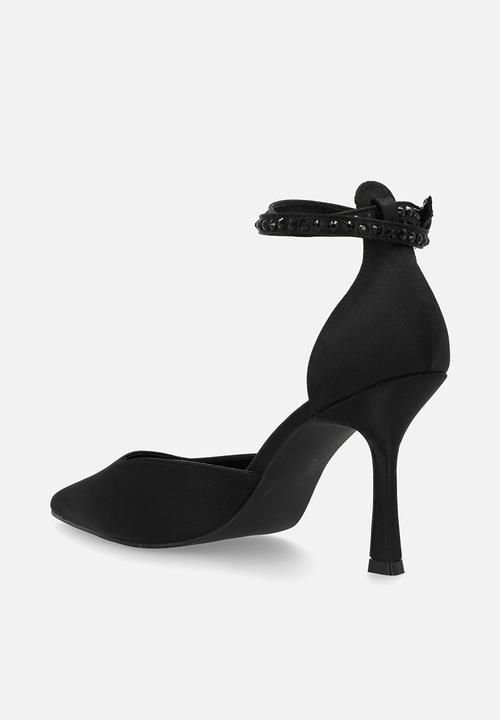 Raid London - Etanah stiletto ankle strap heel - black satin