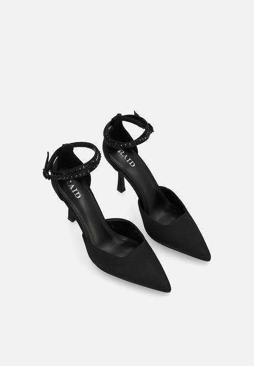 Raid London - Etanah stiletto ankle strap heel - black satin