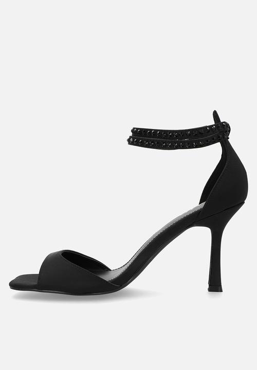 Raid London - Evita stiletto ankle strap heel - black satin