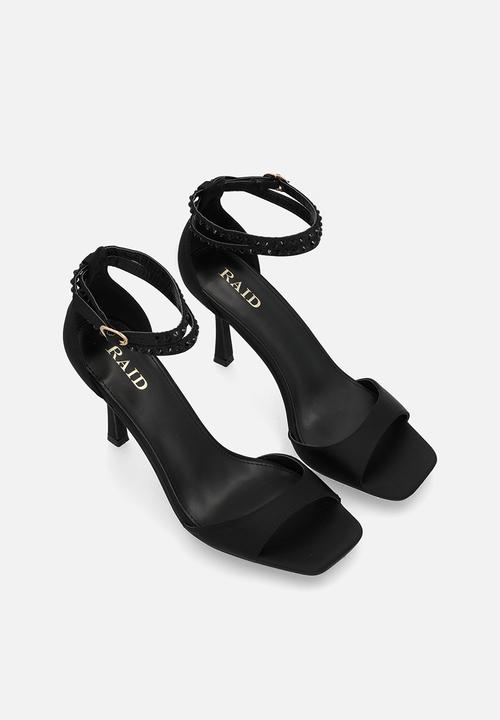 Raid London - Evita stiletto ankle strap heel - black satin