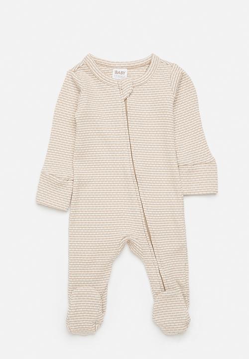 Cotton On - Organic Pointelle Long Sleeve Bubbysuit -  Latte Cream/Finley Stripe