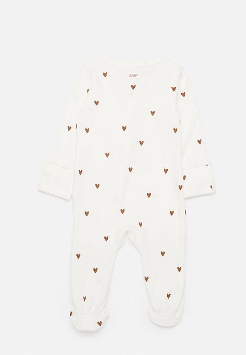 Cotton On - Organic Pointelle Long Sleeve Bubbysuit -  Latte Cream/Finley Stripe