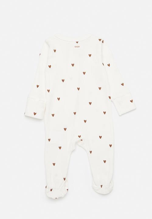 Cotton On - Organic Pointelle Long Sleeve Bubbysuit -  Thistle/Finley Stripe & Milk hearts