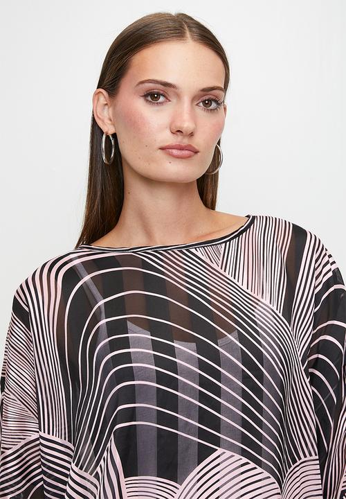 Izabel London - Loose Fitting Batwing Stripe Blouse - Multi Pink