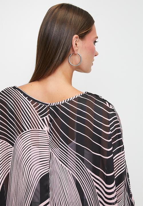 Izabel London - Loose Fitting Batwing Stripe Blouse - Multi Pink