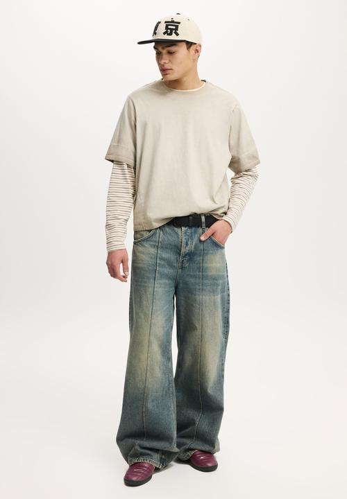 Cotton On - Cropped Fit Long Sleeve - Bone Ashen Brown Stripe