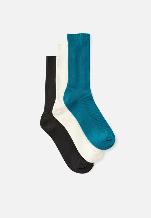 Cotton On - 3 Pack Easy Socks - Bone/Deep Teal/Black