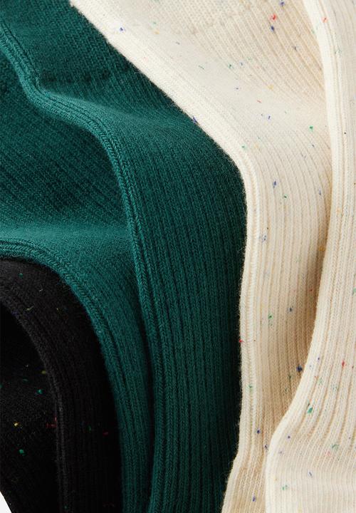 Cotton On - 3 Pack Easy Socks - Vintage Bone Fleck/Black Fleck/Evergreen