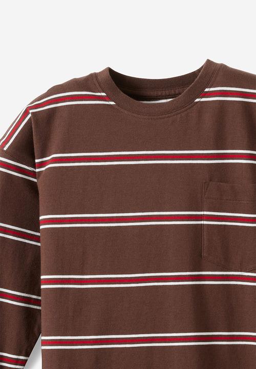 Cotton On - The essential long sleeve tee - rocky road/heritage red/vanilla stripe