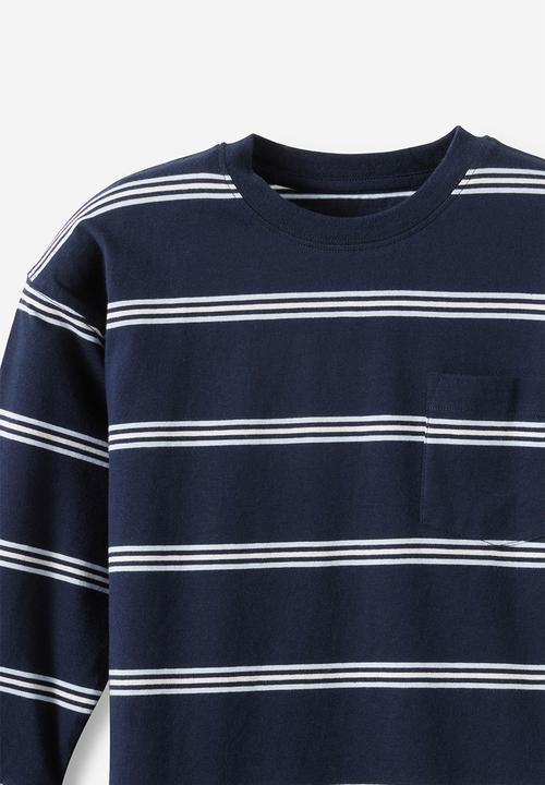 Cotton On - The essential long sleeve tee - squid ink/vanilla/ice blue stripe