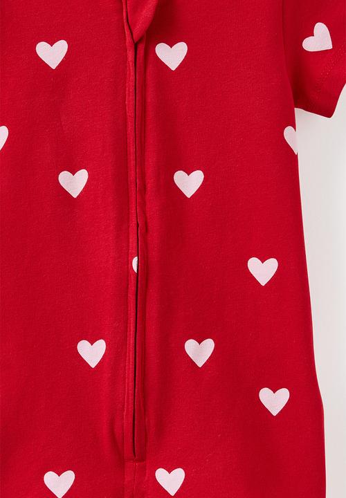 Cotton On - The Short Sleeve Zip Romper -  Varsity Red/Love Hearts