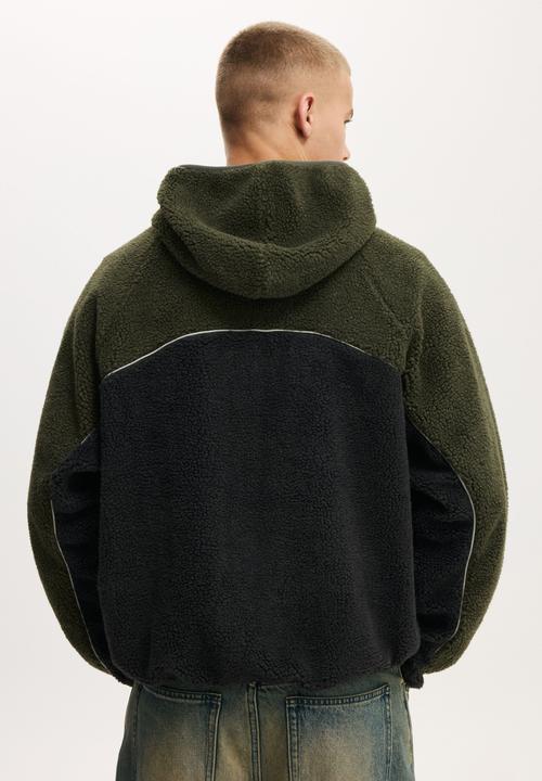 Cotton On - Hooded Teddy Jacket - Military Panelling