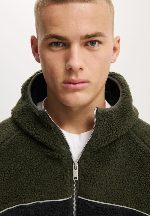 Cotton On - Hooded Teddy Jacket - Military Panelling