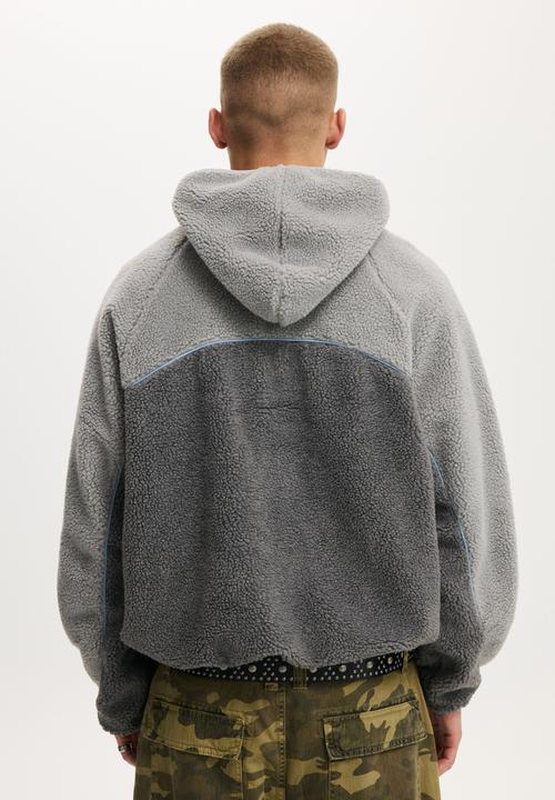 Cotton On - Hooded Teddy Jacket - Grey Panel